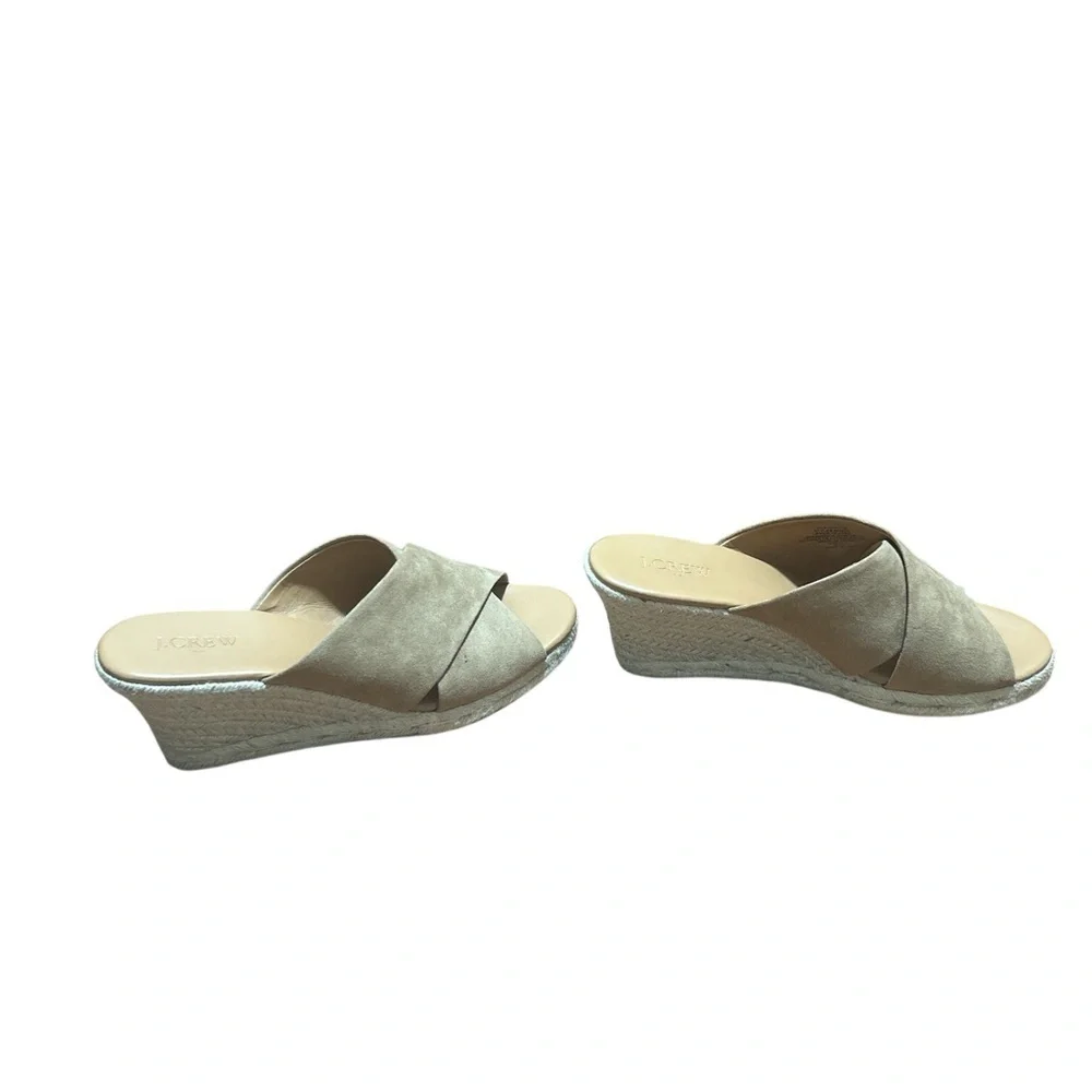 J.Crew Tan Suede Espadrille Wedge Slides Womens 9.5 Criss Cross Sandals